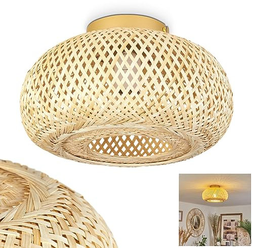 Deckenleuchte Bauro, moderne Deckenlampe aus Metall/Bambus in Goldfarben/Natur, Leuchte im Boho Design mit Lichteffekt, ø29 cm, 1-flammig, 1 x E27, ohne Leuchtmittel