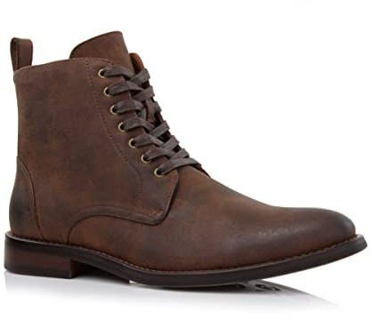 Polar Fox Duke Men's Plain-Toe Ankle Boot | Stylish Lace-Up Dress Boot in Vegan Leather | MPX806065 | in Maple Brown, Size 10.5