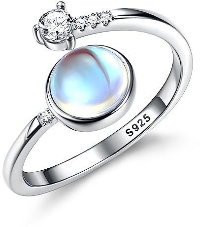 Adramata Ring Silber 925 Damen Mondstein Ring 18 Karat Vergoldeter Offener Ringe Frauen Verstellbarer Fingerring Glänzender Daumenring Ovaler/Runder/Herz Ring Silber Ring für Damen