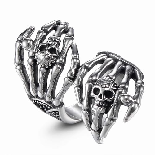 Totenkopf-Ring, Skelett, Handknochen, Knöchelring, Punk, Geisterklaue, Fingergelenk, Schmuck für Damen, Herren, Mädchen, Halloween-Party, Metall, Kein Edelstein