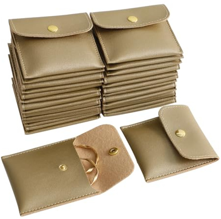 40pcs PU Leather Small Bags for Jewelry 8 x 8cm Snap Button Jewelry Packaging Bag Gold Luxury Small Favor Bags Jewelry Gift Bags for Earrings Necklaces Bracelet Ring