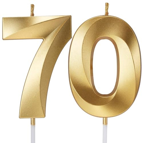 Birthday Candles Number Candles Age Year for Cakes Happy Birthday 3D Designed Wedding Anniversary Party Cake Topper Decorations (Gold, 70)