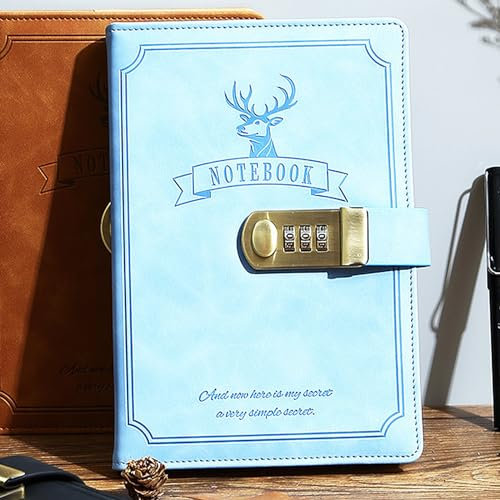 Lvpradior Diary with Lock, 400 pages PU Leather Journal with Combination Lock, Vintage Lock Diary for Women Men, Personal Organizers Planner, Secret Diaries Notebook Protection of Privacy (Blue)