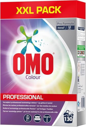 Omo Professional Buntwaschmittel Pulver Großpackung - Leuchtende Farben, Kein Verbleichen - Hohe Flecklösekraft - 130 Wäschen
