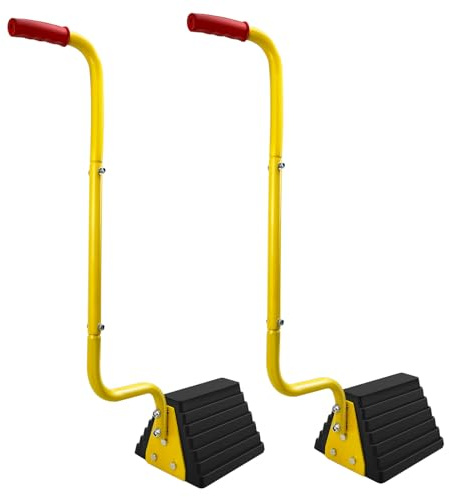 HOXWELL 2 Pack Heavy Duty Rubber Wheel Chock with Handle, Sturdy Solid Anti Slip Wheel Stopper for All Weather Use -Trucks, RV, Travel Trailer, Pop Up Camper Accessory, 2 Pcs