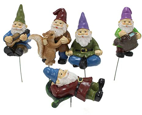 Peosaard Plant Pot Gnomes, Garden Stakes Ornaments Plant Decorations Stick Resin Gnomes Figurine Gnome Garden Statues Decorations for DIY Yard Lawn 5PCS
