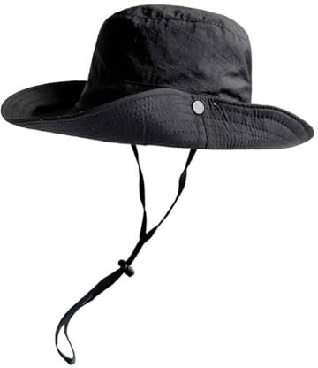 Whakano Unisex Sonnenhut,Wasserdichter Fischerhut,UV Schutz Hut,Freizeithut,Sommerhut,Faltbar Anglerhut,für Outdoor,Angeln,Gartenarbeit,Strand,Wandern,Damen und Herren Hut 56-58cm,Schwarz