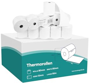 Inoverse Thermorollen 80x80x12 mm, 50m 5 Rollen, EC Rollen Thermopapier | BPA-frei Kassenrollen, EC-Cash Bonrollen, für EC-Geräte und Kartenterminals, für Bankomat und Kassensysteme, Kassenbon Rolle