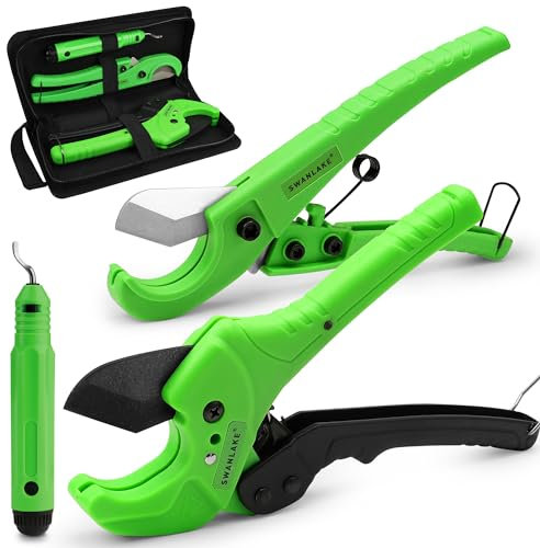 SWANLAKE PVC Pipe Cutter,1-5/8&1-3/8 Ratchet PVC Pipe Cutter for PEX,PVC,PPR and Plastic Hoses, SK5 Steel Blades Ratcheting Pipe Cutter Tool for Home Repairs and Plumbers