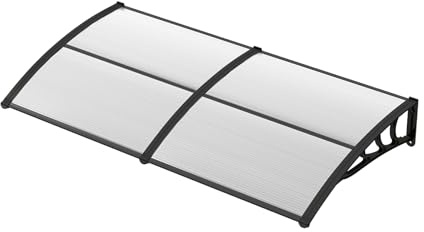 HOMASIS Vordach für Haustür, wasserdichte Überdachung mit UPF 50+, transparentes Pultvordach aus Aluminium und Polycarbonat, Haustürvordach für Tür Eingangbereiche (Schwarz, 200x100cm)
