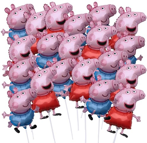 Toyland® 20er-Pack Mini-Luftballons mit Peppa und George Pig – inklusive Stiel und Becher – Geburtstagsdeko