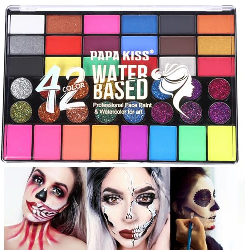 Set Trucco per Bambini Halloween, Trucco Scenico Dipinto a 42 Colori Creativo Fai da te, Trucco Viso Adatto per Spettacoli a Tema Halloween, Natale e Spettacoli Teatrali