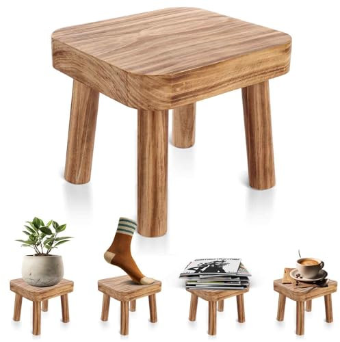 DAJAVE Small Wooden Stool, Plant Table Plant Stool Wooden Milking Stools Indoor Step Stools for Kids Small Side Table for House Plants, Bedroom Bedside - 24x22x20cm