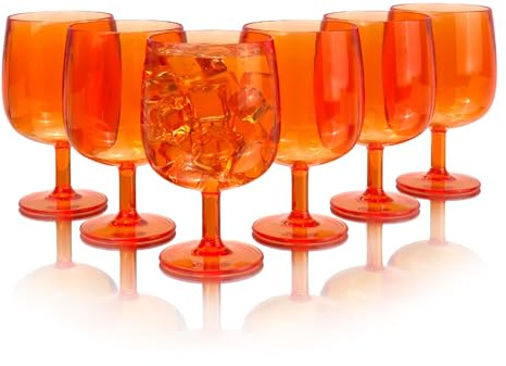 Yanglonghui Lot de 6 verres à vin en plastique incassables en acrylique de 355 ml, réutilisables et colorés, empilables, passent au lave-vaisselle, sans BPA, parfaits pour les fêtes (orange, 355 ml)