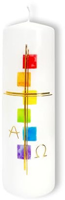 FRITZ COX Osterkerze 'Regenbogen-Kacheln', mit A&O, 18,5x6cm