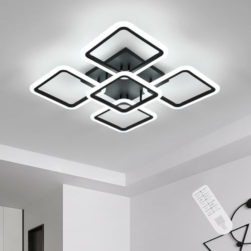 Riserva Deckenlampe LED Dimmbar 57W, Quadratisch, 3000K-6500K, Schwarz | Deckenleuchte Modern Design mit Fernbedienung Einfach für Schlafzimmer, Wohnzimmer, Korridor, Esszimmer