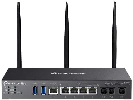TP-Link Omada AX3000 Dual-Band Router, VDSL2/ADSL2+, 2.4GHz/5GHz, Gigabit Ethernet, VPN Support, Black