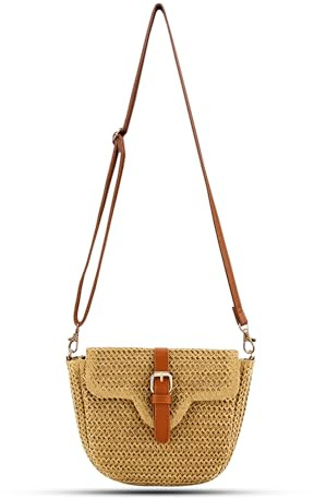 Bototack Straw Bag for Women, Small Summer Beach Crossbody Bag with Zipper, Boho Handmade Weave Shoulder Handbag Purse for Holiday Travel