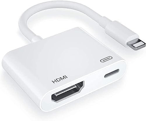 Joywind Adaptador Lightning a HDMI, sin necesidad de electricidad, convertidor de pantalla 1080P con puerto de carga Lightning, adaptador i-Phone a HDMI compatible con dispositivos iOS para