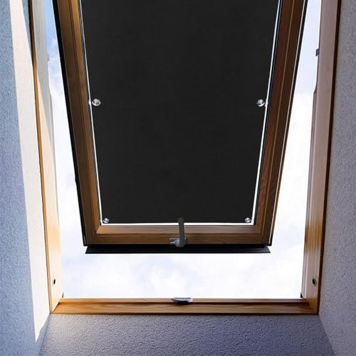 Moboo Dachfenster Rollo Thermo Sonnenschutz Verdunkelungsrollo für Dachfenster UV Schutz mit Saugnäpfe ohne Bohren ohne kleben (Schwarz,57x80cm)