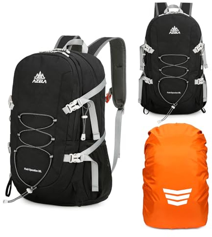 Geila Rucksack 35L Hiking Backpack，Mountaineering Backpack with Rain Cover for Travelling Outdoors Camping Mountaineering Hiking Cycling Climbing (35L-Black)