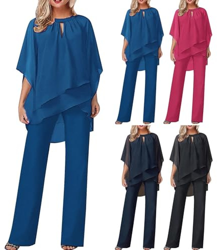 Traje de pantalón para mujer, elegante traje de 2 piezas de gasa para invitada de boda, traje formal de fiesta de graduación, traje de dos piezas de talla grande, trajes de madre de la novia, fiesta