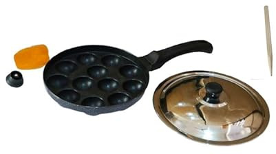 Sahishnu Online & Marketing Appam-Pfanne mit 12 Mulden, Induktionsboden und Stahldeckel, Appam-Maker mit 12 Mulden, mit Stahldeckel