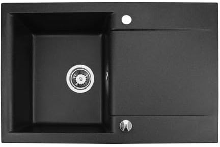 QLS Fregadero 76 x 44 cm con escurridor sifón reversible – Luna Negro Metálico