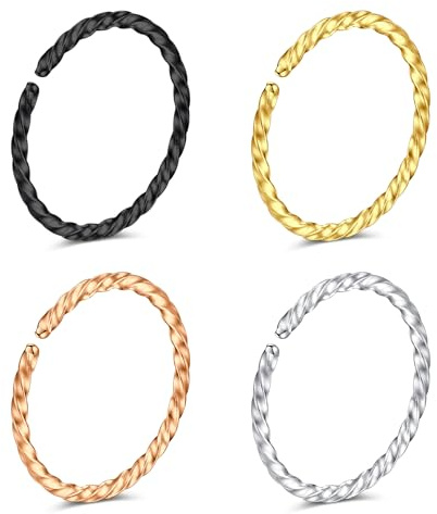 Crdifu 20G Nasenpiercing Ring, 0.8mm Dünn Nasenring aus 316L Edelstahl, 2er Set 8mm Nostril Piercing Ring, Piercing Nase Vielfarbig, Nasen Piercing Ringe für Frauen Männer, Fake Nose Piercing