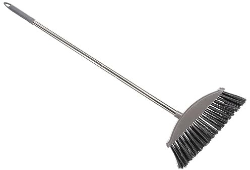 HYTROVE Long Handle Home Broom with Thick Bristles for Indoor Outdoor Cleaning Stainless Steel Handle for Kitchens Yards Garages and Industrial Spaces