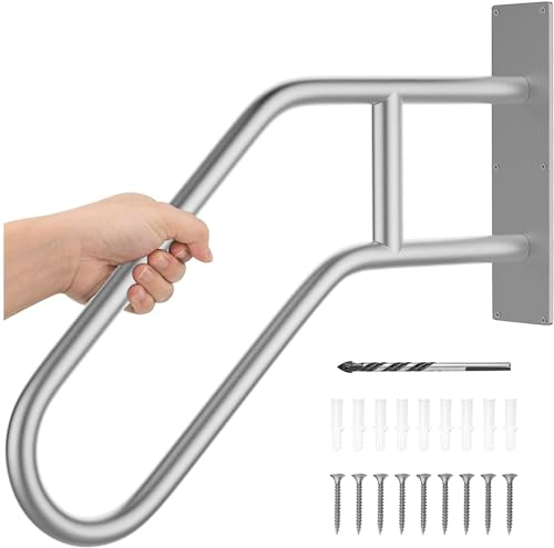 OUUTMEE Mains Courantes pour Escaliers Extérieurs, Rampe d'Escalier Murale Antidérapante, Main Courante d'Escalier en Forme de U pour 1 à 3 Marches pour Jardin, Garage, Porche (Argent)