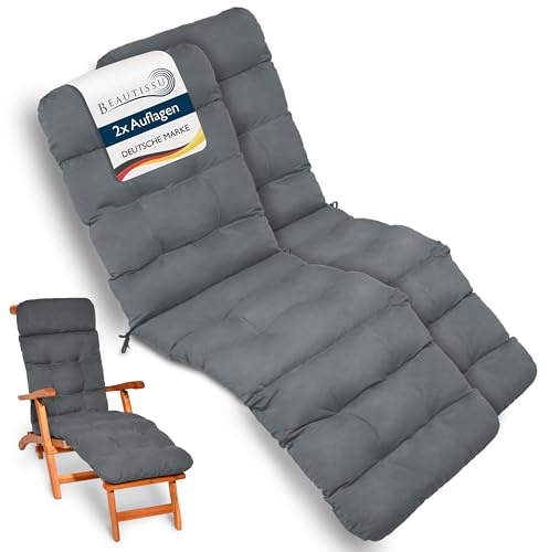 Beautissu 2X Bequeme Liegenauflage Deckchair & Sonnenliegen Gartenliege | 200x50cm Anthrazit 8cm Dicke Polsterung Auflage Sonnenliege Liegestuhl Polster Gartenmöbel Schaumflockenfüllung Flair DC