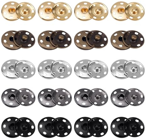 20 Pair Sew On Snaps for Fabric, 1in Metal Sewing Snaps Fasteners Multiple Color Press Studs Buttons for Clothing Jackets Bags & DIY Crafts