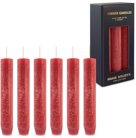 Stabkerzen 6er Set Rot 140 x 23 mm aus Pflanzenwachs | Durchgefärbte, palmölfreie Stabkerzen mit bis zu 8 Std. Brenndauer - ideal für Adventskranz, Weihnachten und Tischdeko