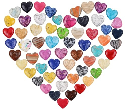 50 Stück Herz Steine, Kristalle Heilsteine Bunte Edelsteine für Kinder Liebe Glückssteine Glücksbringer Herzsteine für Meditation Chakra Energieausgleich Balancing