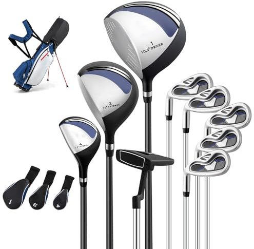 LIFEZEAL Set da golf completo da uomo, set da golf portatile destro, borsa con 7 scomparti, Putter, 3 legno: Driver #1, Fairway #3, ibrido #4, 5 ferri: #6,#7,#8,#9,Pitching Wedge (blu/sinistra)