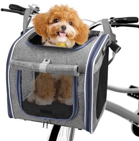 Cestino da bicicletta per cani, in tessuto Oxford, espandibile, traspirante, con 4 finestre in rete, per cani di piccola taglia e gatti