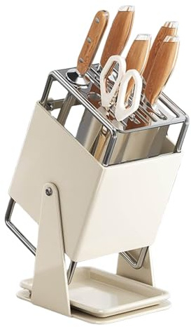 Yonuaret Porta Blocco Cutter - Organizzatore 9 Scomparti con Vassoio di Scolatura - Supporto Girevole Per Coltelli A 30 Gradi,Per Bancone Cucina Ristorante Preparazione Cibo Cottura Quotidiana Uso