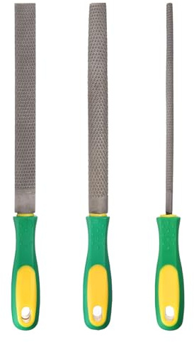 sourcing map Juego de 3 limas de escofina de madera de 8 pulgadas de acero plano/redondo/semicircular, limas de mano multifuncionales con mango de plástico para carpintería, afilar madera y metal