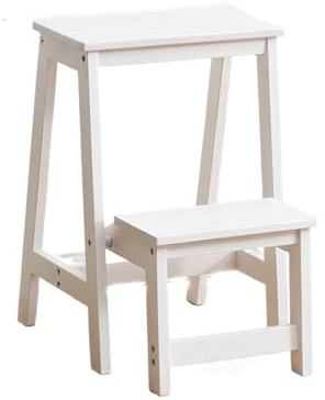 Lkvent Taburete Taburete de Escalera for el hogar, Silla de Escalera Plegable de Madera, Banco de Escalada Multifuncional for Descansar o Transportar Objetos Altos. Plegable(Weiß)