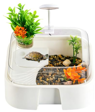 Litet Terrarium För Sköldpaddor,Inredd Terrarium För Reptiler | Vatten för Reptiler med Inneslutning, Räkor Gecko Hamster Orm Spindel Skrivbord Balkong Och