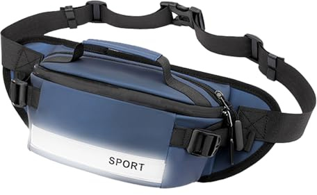 Reflekterande midjeväska – 26 x 15 cm nylon, midjeväska för män, bröstpåse | resor löpning vandring gym sport semester pendling utomhus stöldsäker utrustning bälte kapacitet höfthållare rem, BLÅ