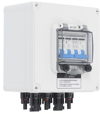 Überspannungsschutz PV, Solar Überspannungsschutz DC Trennschalter PV Anlage 2 String (2 in 2 Out) 15A Solar Combiner Box für Solarmodule