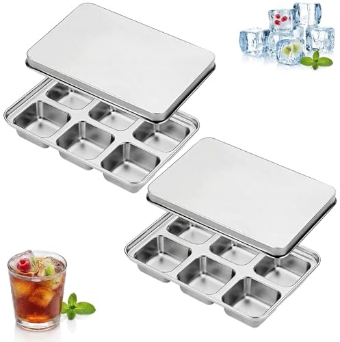 2PCS Eiswürfelform Edelstahl, Eiswürfelbehälter mit Deckel,12 Gitter Quadratische, Große Eiswürfel Form Ice Cube Tray, BPA-freie Premium Eiswürfelschale für Gekühlte Getränke, Whisky, Cocktails