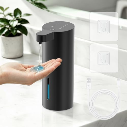 Automatischer Seifenspender, Dalugo 400mL Edelstahl Spülmittelspender mit USB-C Aufladung, 4 Stufen Einstellbar Seifenspender Wandbefestigung für Bad, Küche und Toilette