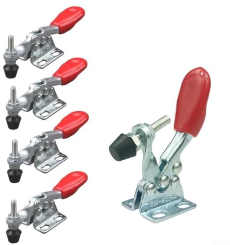 Horizontal para abrazadera de palanca 5pcs GH-201A liberación rápida sujeción para carpintería Jigs Fixtures soldadura acero 60 libras capacidad rojo plata