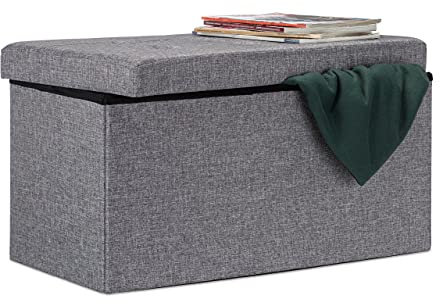 Relaxdays Baúl Almacenamiento Plegable, Lino, Gris Oscuro, 76 x 38 x 38 cm