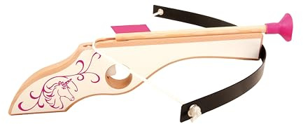 VAH - Stabile Prinzessinen Kinder-Armbrust aus Echtholz inkl. 3 Sicherheitspfeilen, farbenfroher Einhorn-Druck [Made in Germany | Stabile Ausführung aus Federstahl und Buche | Saugpfeile aus Kiefer]