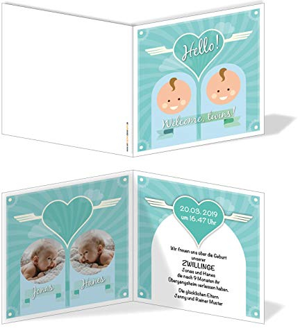 Geburtskarten Babykarten individuell - Zwillinge Welcome Twins Zwei Mädchen