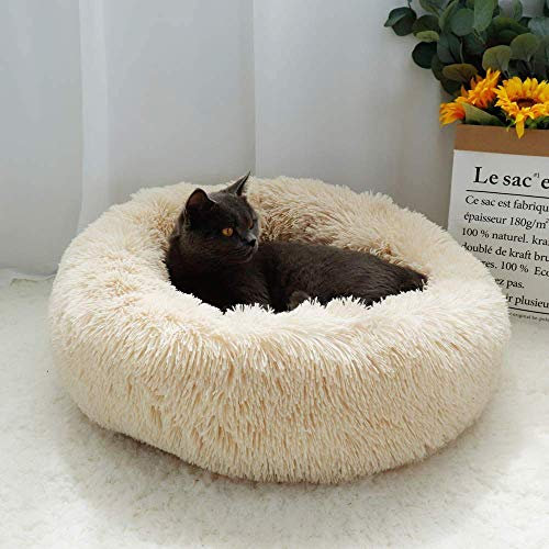 hjxvcsdh Haustierbett Rundenfür Katzen und kleine bis mittelgroße Hunde,Katzenbett Schöne Tierbett,Leicht zu reinigen,Bett für Haustiere in Doughnut-Form,Hund Bett Haustierbett Plüsch Weich